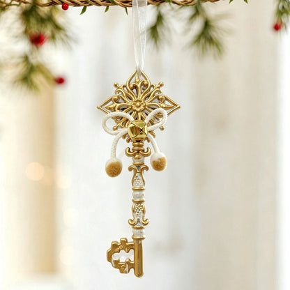 1pk White Gold Vintage Key Xmas Tree Ornament Kemu |Fashion Home Kitchen Beauty