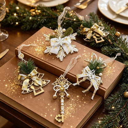 1pk White Gold Vintage Key Xmas Tree Ornament Kemu |Fashion Home Kitchen Beauty