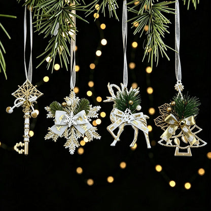 1pk White Gold Vintage Key Xmas Tree Ornament Kemu |Fashion Home Kitchen Beauty
