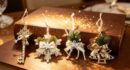 1pk White Gold Vintage Key Xmas Tree Ornament Kemu |Fashion Home Kitchen Beauty