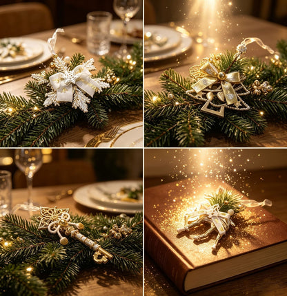 1pk White Gold Vintage Key Xmas Tree Ornament Kemu |Fashion Home Kitchen Beauty