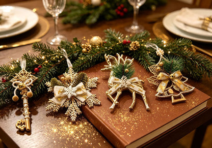 1pk White Gold Vintage Key Xmas Tree Ornament Kemu |Fashion Home Kitchen Beauty