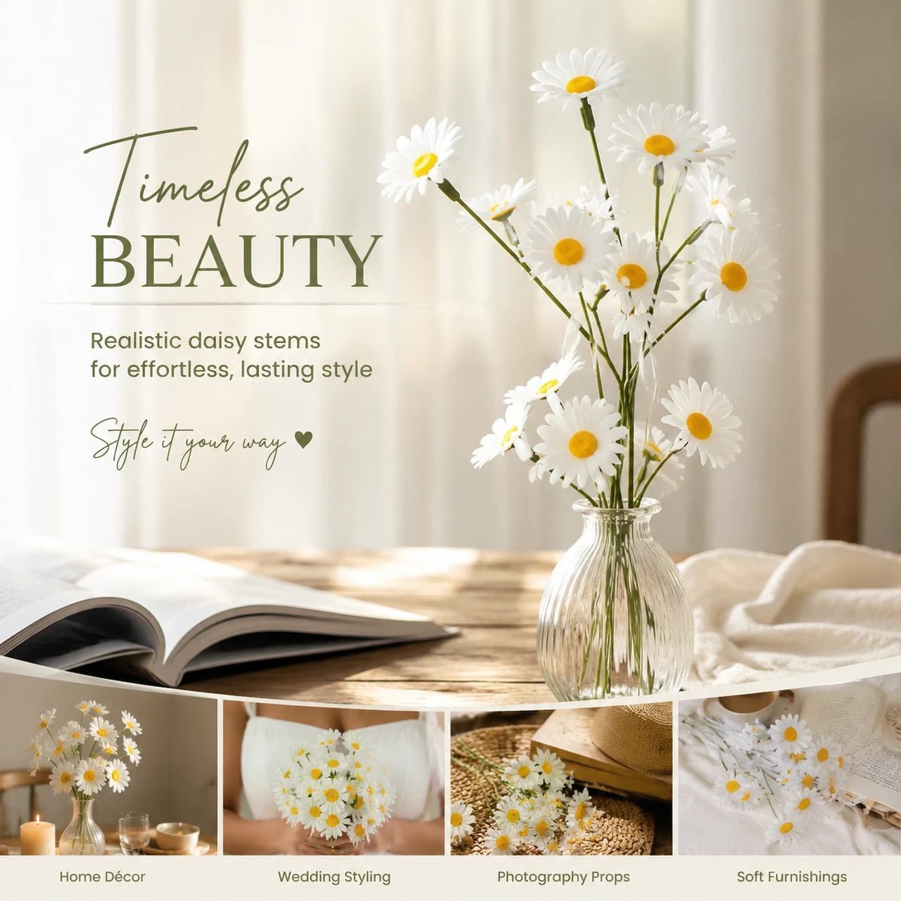 Sunshine Australian Patio Artificial Chamomile, Soft Floral Ornament For Wedding & Hotel 50 pcs