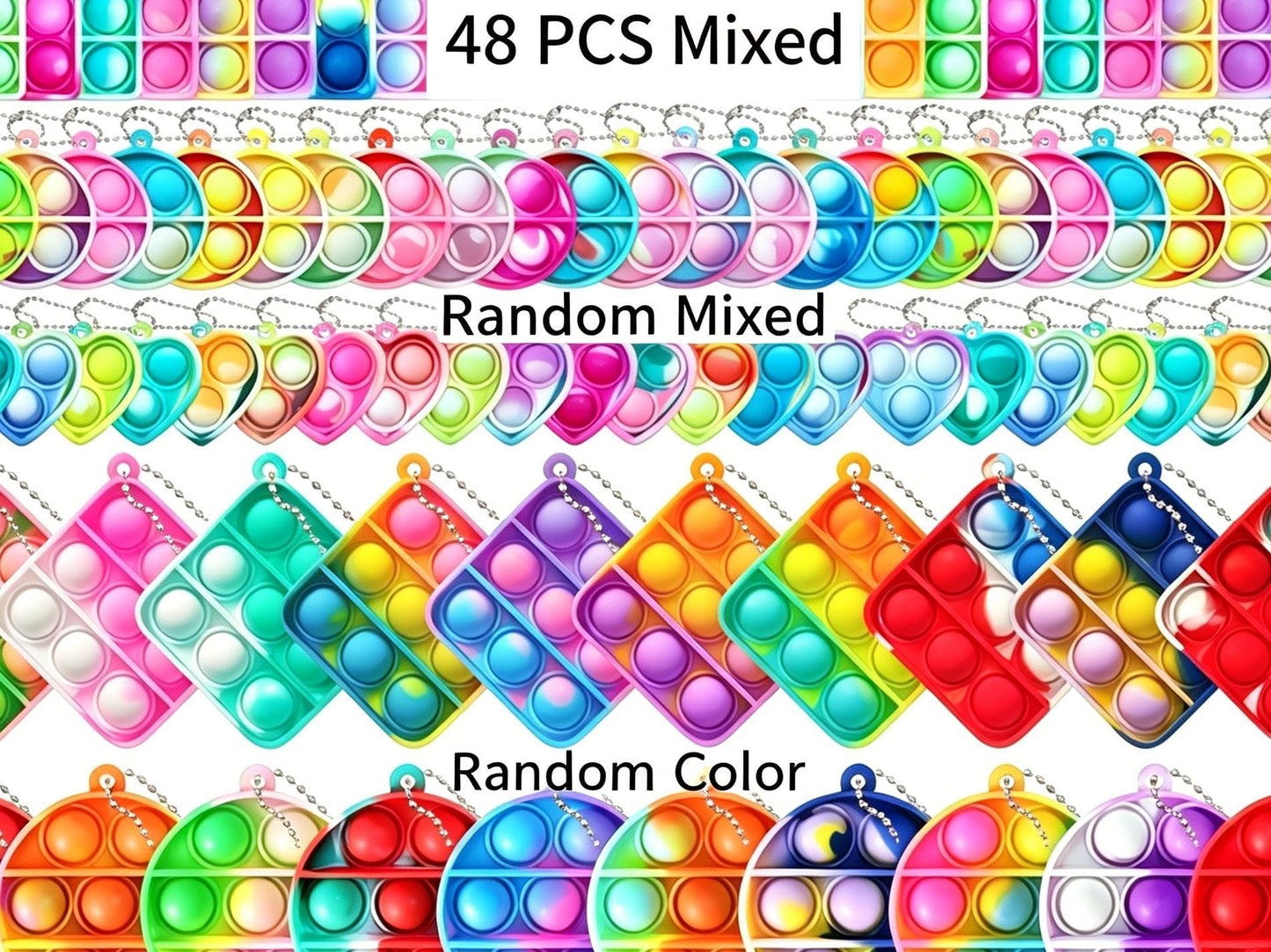 48pk Assorted Mixed Size Pop It Fidget Keychains Kemu |Fashion Home Kitchen Beauty