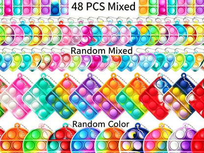 48pk Assorted Mixed Size Pop It Fidget Keychains Kemu |Fashion Home Kitchen Beauty