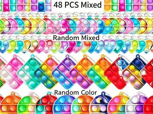 48pk Assorted Mixed Size Pop It Fidget Keychains Kemu |Fashion Home Kitchen Beauty
