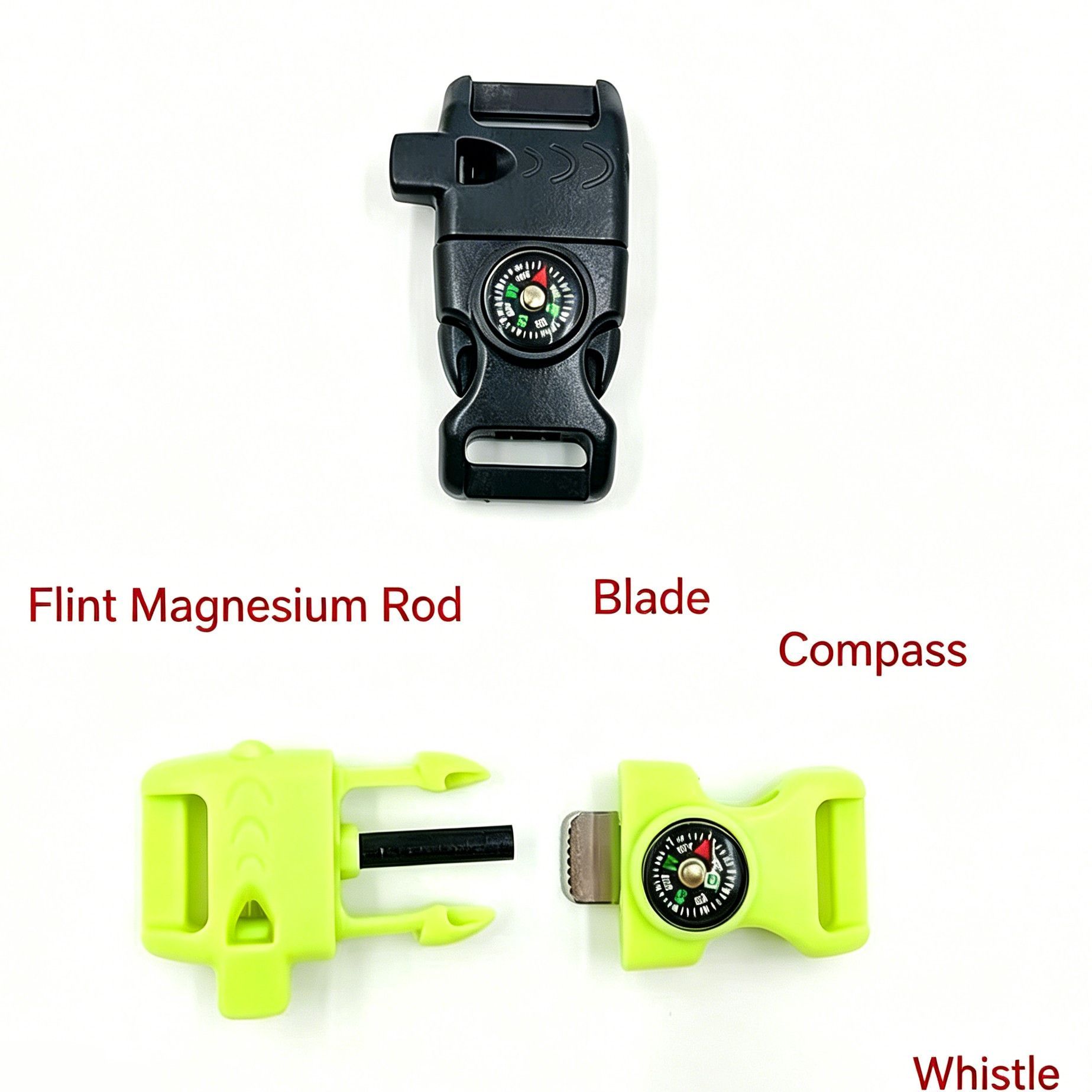 4pk Khaki Multi Survival Paracord Buckle Flint Whistle Compass Kemu |Fashion Home Kitchen Beauty