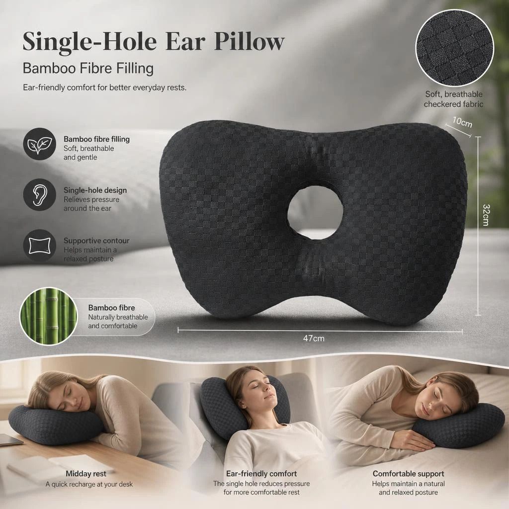 Extra Large Single Hole Ear Pillow 47x32x10, Black, Extra Wide Space For Over-Ear Headphones Kemu |Fashion Home Kitchen Beauty