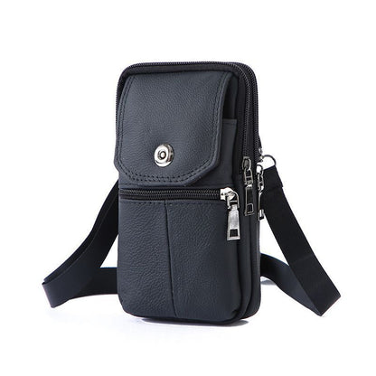 Multi-Purpose Leather Phone Waist Pack For Men, Black, Portable Daily Outdoor Shoulder Pouch