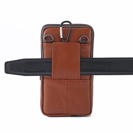 Multi-Purpose Leather Phone Waist Pack For Men, Black, Portable Daily Outdoor Shoulder Pouch