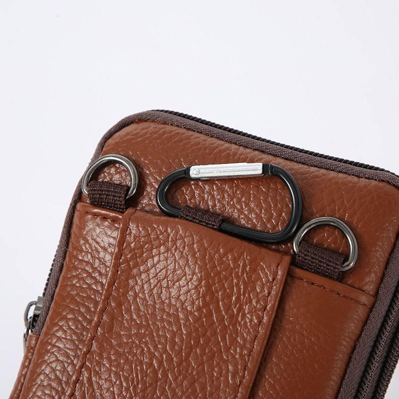Business Leather Crossbody Waist Bag For Mobile Phone, Coffee, Slim Minimalist Daily Carry Present