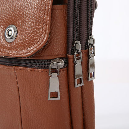 Business Leather Crossbody Waist Bag For Mobile Phone, Coffee, Slim Minimalist Daily Carry Present