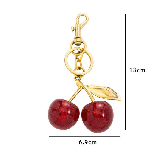 Tiny Fresh Red Cherry Bag Pendant with solo gold leaf, cute subtle surprises waiting in your daily routine Kemu |Fashion Home Kitchen Beauty