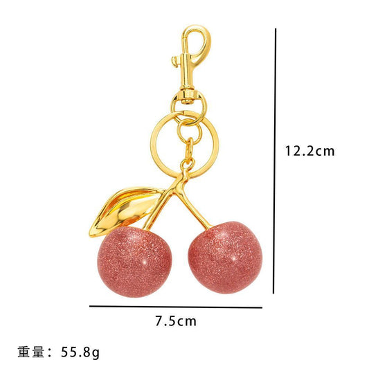 Sweet Pink Cherry Bag Charm with one golden leaf, keeping a light, joyful mood all day long Kemu |Fashion Home Kitchen Beauty