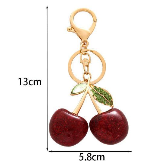 Shiny red cherry bag pendant with green rhinestone leaves, bright lovely radiance lifts your ordinary days Kemu |Fashion Home Kitchen Beauty