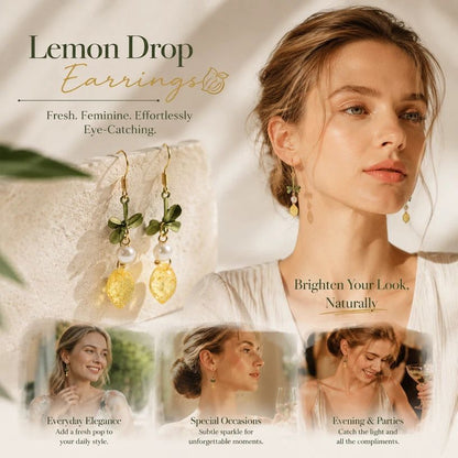 Bright Clover Drop Earrings, Single Pearl Paired With Transparent Lemon, Complete Pair Kemu |Fashion Home Kitchen Beauty