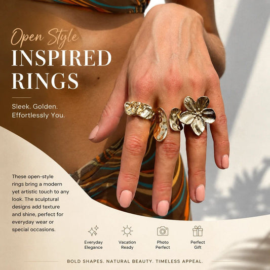 Chic Mini Sculptural Floral Open Ring Pack, Plain Metal Textured Flower Stacking Jewellery, Light Gold, 3 Pack Kemu |Fashion Home Kitchen Beauty