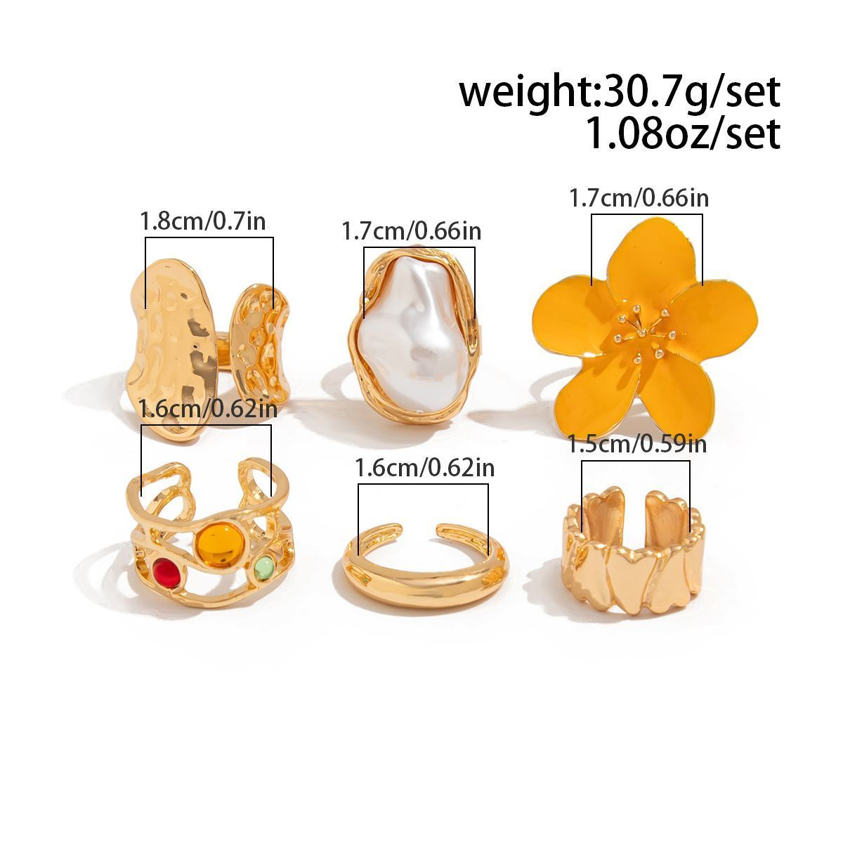 Trendy Multi-Size Lava Floral Ring Set, Retro Baroque Pearl Inlaid Stackable Finger Bands, Light Gold, 5 Pack Kemu |Fashion Home Kitchen Beauty