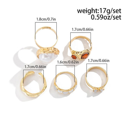 Sleek Mixed Metal Lava Flower Ring Set, Classic Baroque Faux Gem & Pearl Stackable Bands, Light Silver, 6 Pack Kemu |Fashion Home Kitchen Beauty