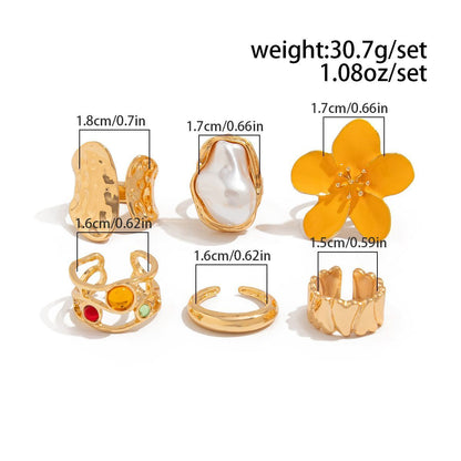 Minimalist Oversized Veined Lava Floral Single Open Ring, Retro Solid Matte Metal Flower Finger Ornament, Gold Floral Kemu |Fashion Home Kitchen Beauty
