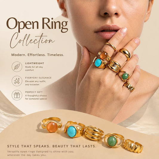 Handy Mixed Stone Lava Floral Ring Stack, Lightweight Multi-Slot Stackable Jewellery For Daily Wear, Light Gold, 7 Pack Kemu |Fashion Home Kitchen Beauty