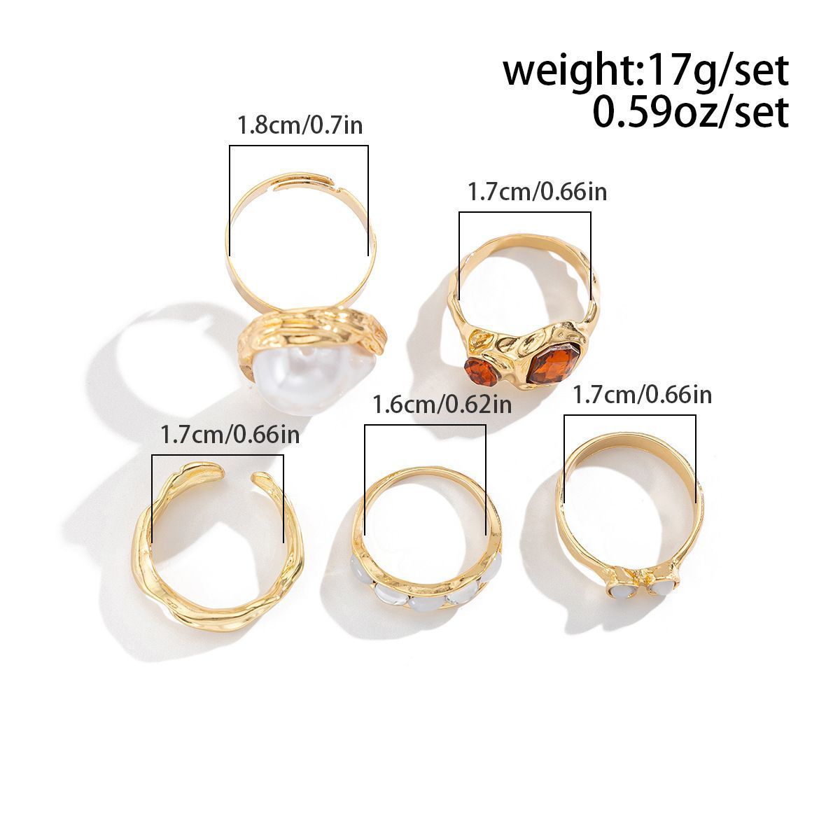 Exquisite White Textured Lava Flower Ring Set, Soft Baroque Pearl Inlaid Stackable Finger Bands, Light Gold & White Floral, 6 Pack Kemu |Fashion Home Kitchen Beauty