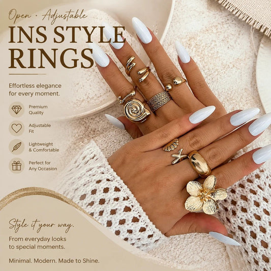Luxurious Multi-Layer Liquid Lava Floral Ring Collection, Multi-Piece Plain Metal Stacking Finger Jewellery, Gold, 8 Pack Kemu |Fashion Home Kitchen Beauty