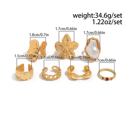 Luxurious Multi-Layer Liquid Lava Floral Ring Collection, Multi-Piece Plain Metal Stacking Finger Jewellery, Gold, 8 Pack Kemu |Fashion Home Kitchen Beauty