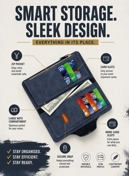 Two-Tone Classic Long Gentlemen Purse 2 Pcs Pack, Magnetic Large-Capacity Slots Billfold, Stylish Daily Gift Set, Grey & Red Kemu |Fashion Home Kitchen Beauty