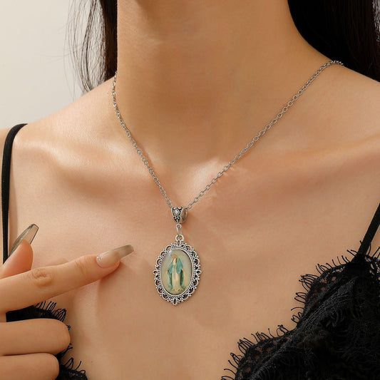 Trendy Oval Time Gem Glass Alloy Neck Chain, Antique Silver Plating, Versatile Decor Gift For Holiday Dinner Party Kemu |Fashion Home Kitchen Beauty