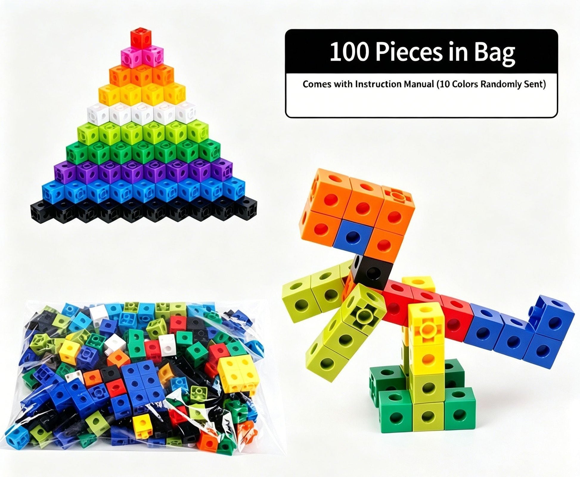 100pcs 10 Colors Mixed PP Square Building Blocks Kemu |Fashion Home Kitchen Beauty