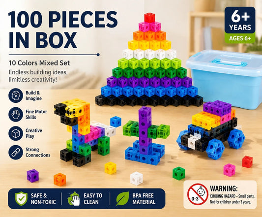 100pcs With Storage Box 10 Colors Mixed PP Square Blocks Kemu |Fashion Home Kitchen Beauty