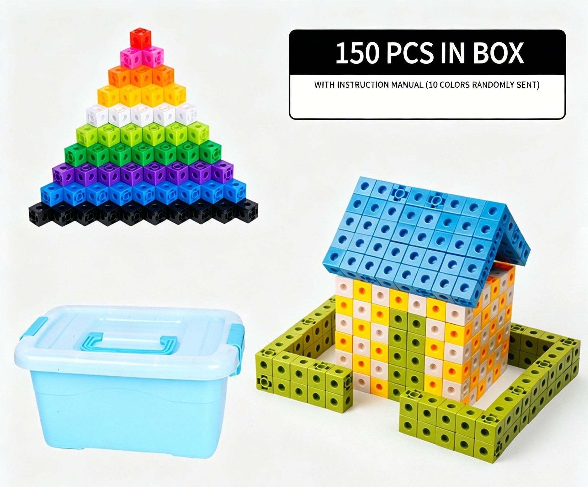 150pcs With Storage Box 10 Colors Mixed PP Square Blocks Kemu |Fashion Home Kitchen Beauty