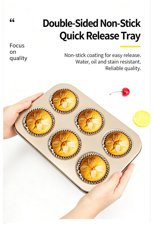 Non-Stick Muffin Baking Pan, Household Oven Cake & Bread Mould, Gold 12-Cup Baking Tray, Versatile DIY Baking Tool Kemu |Fashion Home Kitchen Beauty