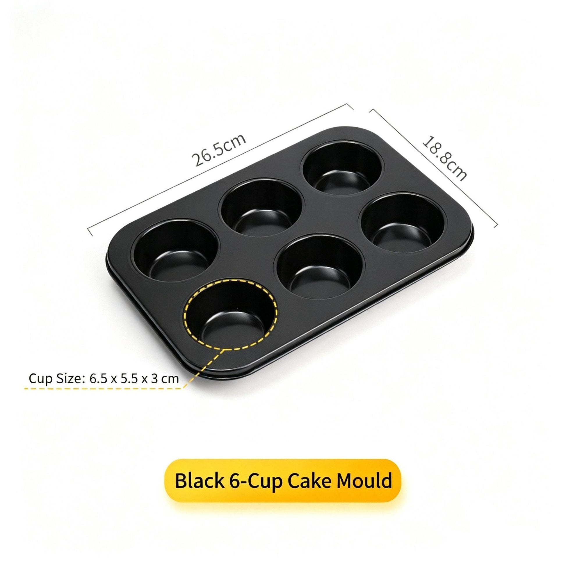Non-Stick Muffin Baking Tray, Home Oven Cake Bread Baking Mould, Black 6-Cup Baking Pan, Durable Kitchen Baking Equipment Kemu |Fashion Home Kitchen Beauty