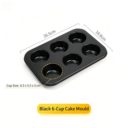 Non-Stick Muffin Baking Tray, Home Oven Cake Bread Baking Mould, Black 6-Cup Baking Pan, Durable Kitchen Baking Equipment Kemu |Fashion Home Kitchen Beauty