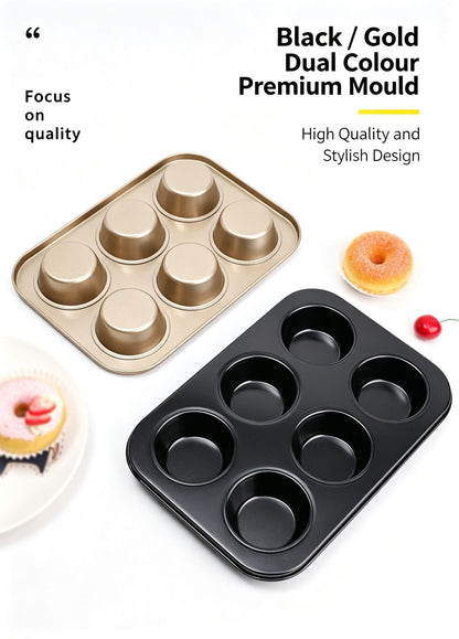 Non-Stick Muffin Baking Tray, Home Oven Cake Bread Baking Mould, Black 6-Cup Baking Pan, Durable Kitchen Baking Equipment Kemu |Fashion Home Kitchen Beauty