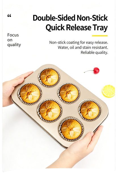 Non-Stick Muffin Baking Tray, Home Oven Cake Bread Baking Mould, Black 6-Cup Baking Pan, Durable Kitchen Baking Equipment Kemu |Fashion Home Kitchen Beauty