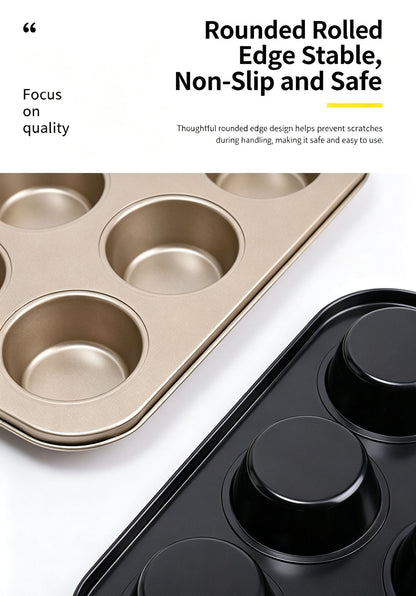 Non-Stick Muffin Baking Tray, Home Oven Cake Bread Baking Mould, Black 6-Cup Baking Pan, Durable Kitchen Baking Equipment Kemu |Fashion Home Kitchen Beauty