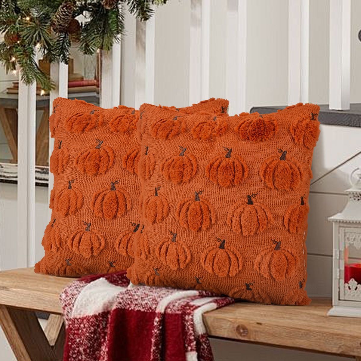 2PCS Halloween Decor Short Plush Cushion Shell, White Ghost Pattern Pillow Cover, Ideal For Living Room Couch Decor, 45x45cm, Pillow Insert Not Included Kemu |Fashion Home Kitchen Beauty