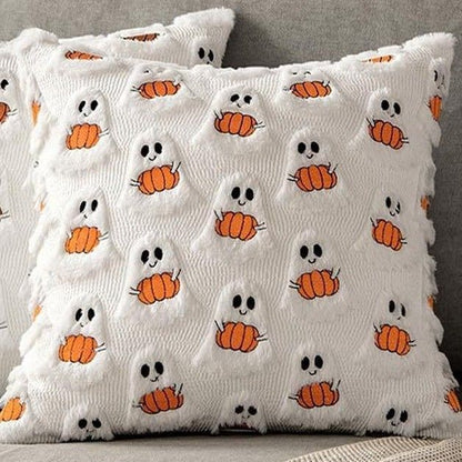 2PCS Short Plush Decorative Pillow Cover For Holiday Scene, Ghost Holding Pumpkin Printed Cushion Case, Home Interior Decoration, 45x45cm, Pillow Insert Not Included Kemu |Fashion Home Kitchen Beauty