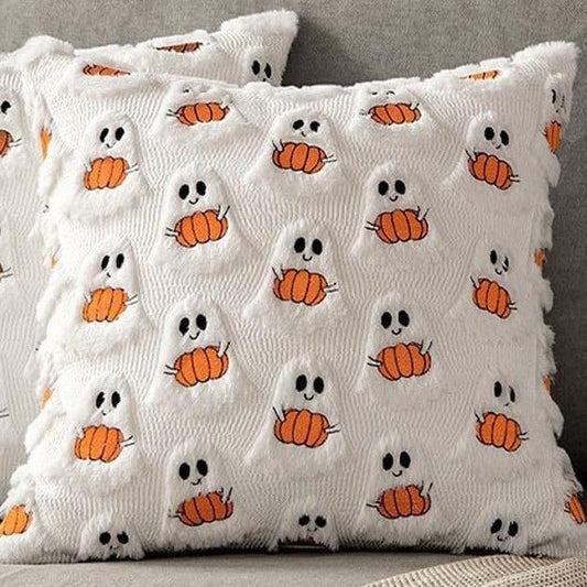 2PCS Short Plush Decorative Pillow Cover For Holiday Scene, Ghost Holding Pumpkin Printed Cushion Case, Home Interior Decoration, 45x45cm, Pillow Insert Not Included Kemu |Fashion Home Kitchen Beauty