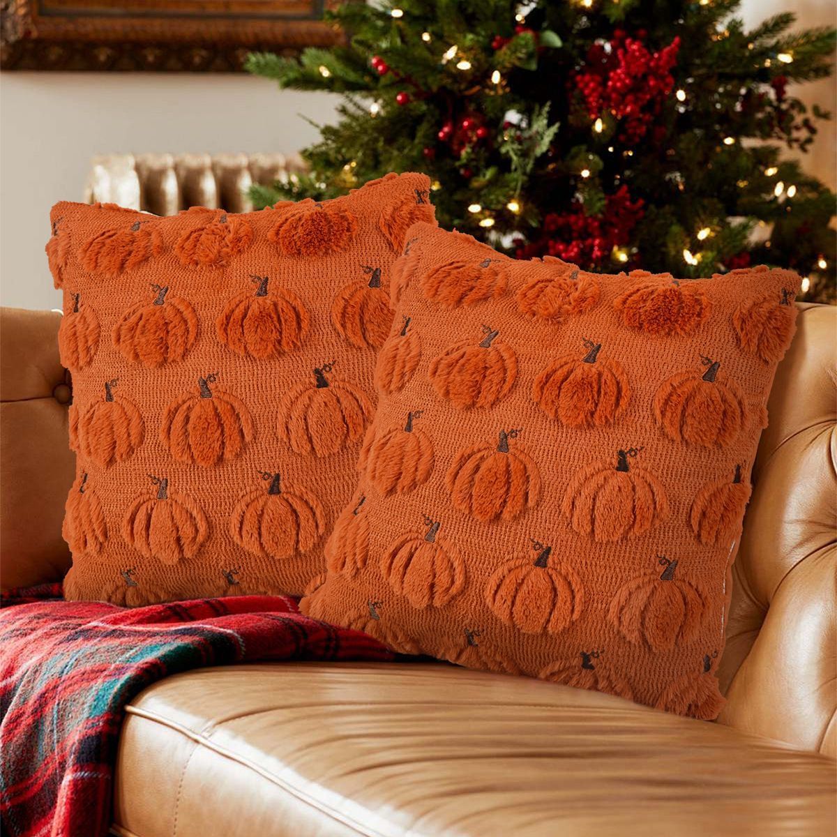 2PCS Short Plush Decorative Pillow Cover For Holiday Scene, Ghost Holding Pumpkin Printed Cushion Case, Home Interior Decoration, 45x45cm, Pillow Insert Not Included Kemu |Fashion Home Kitchen Beauty