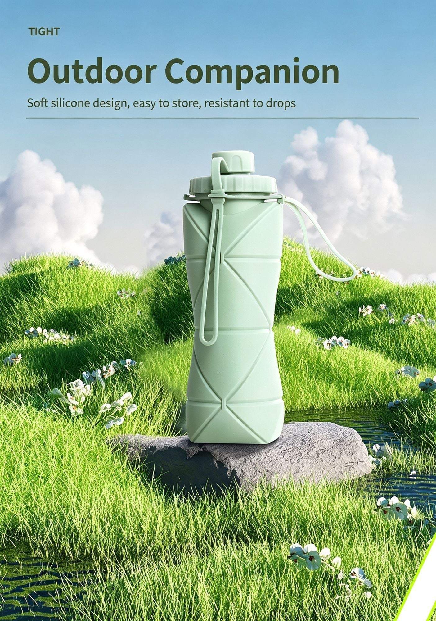 Portable Foldable Retractable Silicone Water Bottle, Food Grade Heat Resistant Outdoor Hydration Kettle for Mountain Climbing, Road Trips and Christmas Optional Holiday Gift, 600ml, Gray Kemu |Fashion Home Kitchen Beauty
