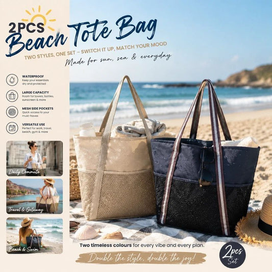 Dark Grey & Beige Waterproof Beach Tote 2 Pack Swim Travel Handbags Kemu |Fashion Home Kitchen Beauty