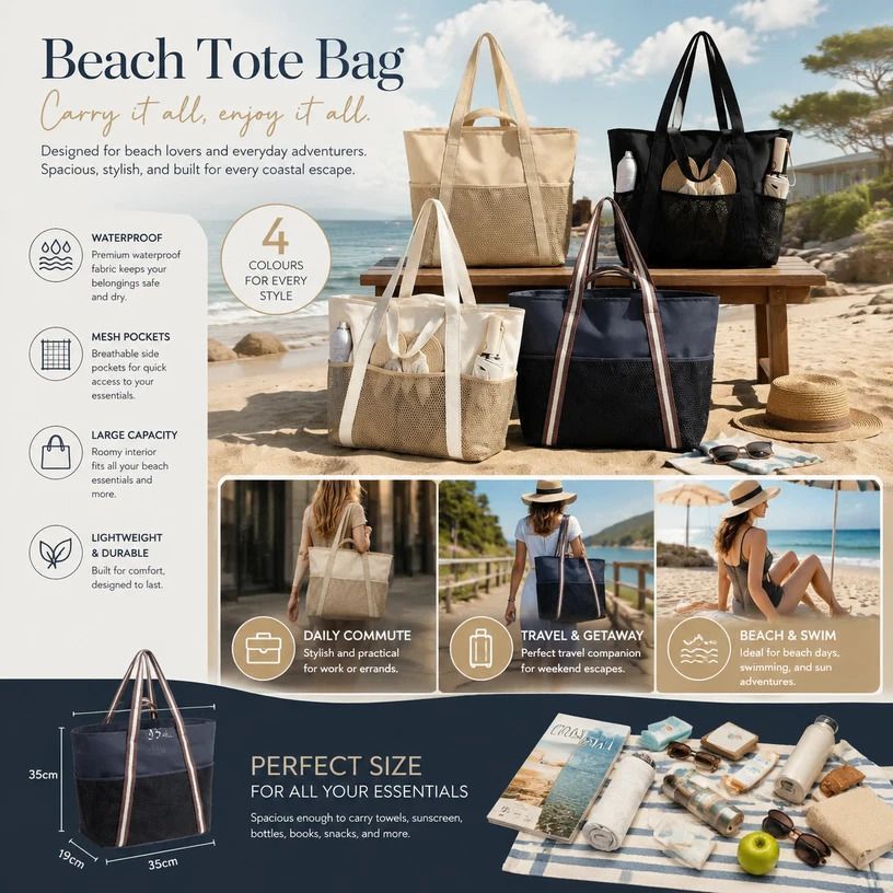 Beige & Solid Black Outdoor Travel Beach Handbag Twin Pack Kemu |Fashion Home Kitchen Beauty