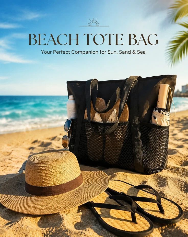 Beige & Solid Black Outdoor Travel Beach Handbag Twin Pack Kemu |Fashion Home Kitchen Beauty