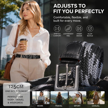 Double Black Grey Canvas Waist Strap 125cm Elastic Stretch Unisex Golf Belt Kemu |Fashion Home Kitchen Beauty