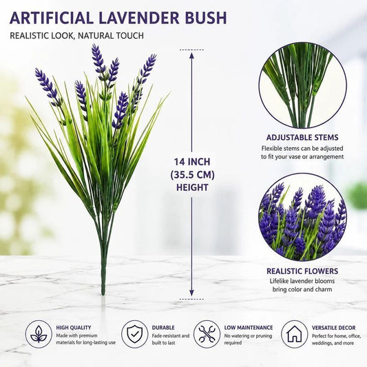 Purple 7 Fork Artificial Lavender Bouquet Spring Grass Fake Flower Decor 3 Pack Kemu |Fashion Home Kitchen Beauty
