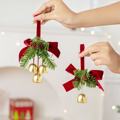 D6 Wood Strip Pinecone Double Bells Red 2 Pack Kemu |Fashion Home Kitchen Beauty